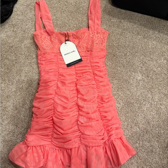 Mistress Rocks Coral Pink Ruched Mini Dress - Picture 2 of 3